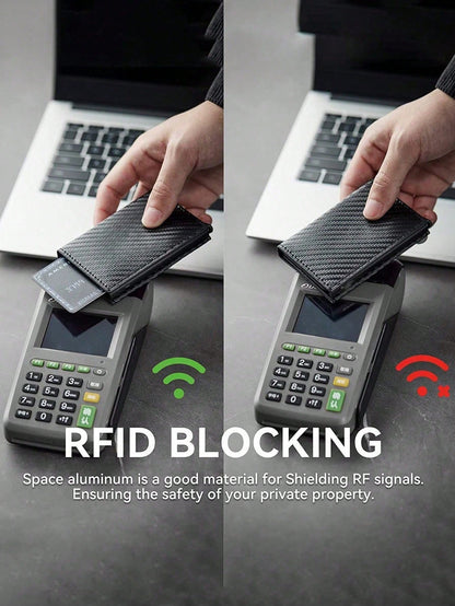 1pc Men's Wallet, 3 Color Carbon Fiber Card Holder, Automatic Pop-Up Aluminum Alloy RFID Card Clip, Anti-Theft Anti-Demagnetization Card Case, Suitable For Formal/Business Occasions