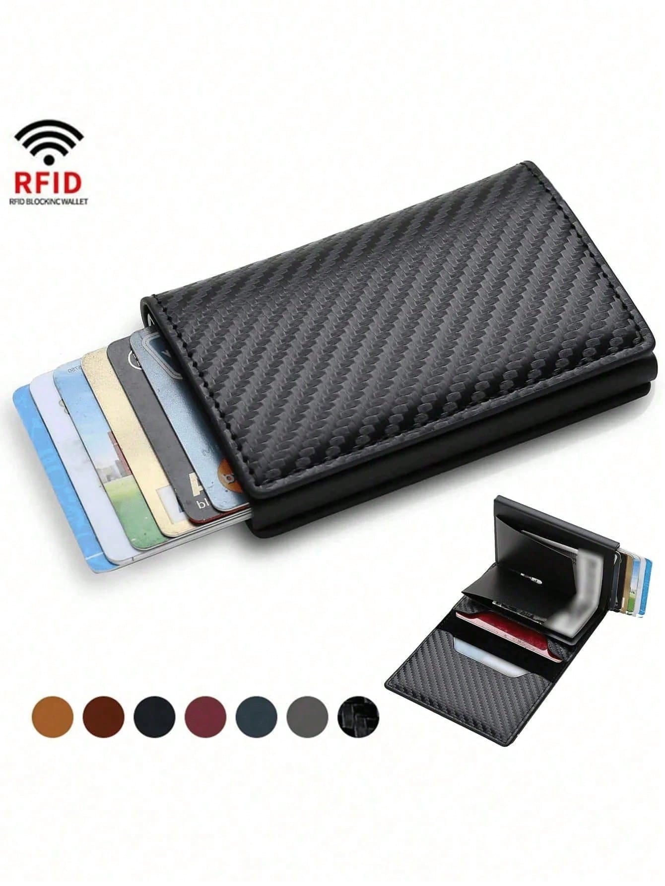 1pc Men's Wallet, 3 Color Carbon Fiber Card Holder, Automatic Pop-Up Aluminum Alloy RFID Card Clip, Anti-Theft Anti-Demagnetization Card Case, Suitable For Formal/Business Occasions