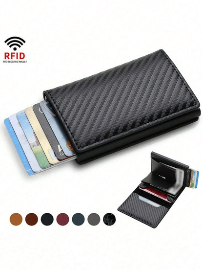 1pc Men's Wallet, 3 Color Carbon Fiber Card Holder, Automatic Pop-Up Aluminum Alloy RFID Card Clip, Anti-Theft Anti-Demagnetization Card Case, Suitable For Formal/Business Occasions