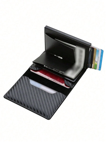 1pc Men's Wallet, 3 Color Carbon Fiber Card Holder, Automatic Pop-Up Aluminum Alloy RFID Card Clip, Anti-Theft Anti-Demagnetization Card Case, Suitable For Formal/Business Occasions