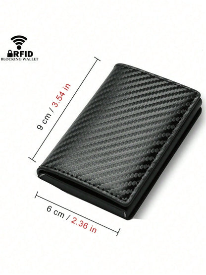 1pc Men's Wallet, 3 Color Carbon Fiber Card Holder, Automatic Pop-Up Aluminum Alloy RFID Card Clip, Anti-Theft Anti-Demagnetization Card Case, Suitable For Formal/Business Occasions