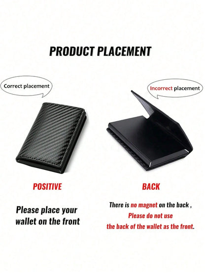1pc Men's Wallet, 3 Color Carbon Fiber Card Holder, Automatic Pop-Up Aluminum Alloy RFID Card Clip, Anti-Theft Anti-Demagnetization Card Case, Suitable For Formal/Business Occasions