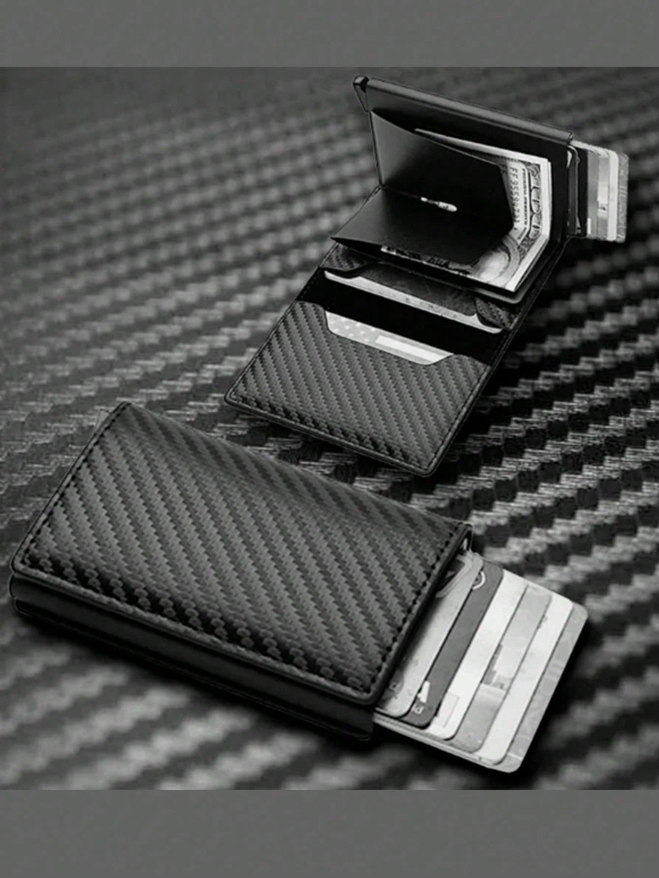 1pc Men's Wallet, 3 Color Carbon Fiber Card Holder, Automatic Pop-Up Aluminum Alloy RFID Card Clip, Anti-Theft Anti-Demagnetization Card Case, Suitable For Formal/Business Occasions