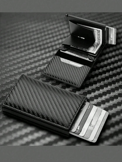 1pc Men's Wallet, 3 Color Carbon Fiber Card Holder, Automatic Pop-Up Aluminum Alloy RFID Card Clip, Anti-Theft Anti-Demagnetization Card Case, Suitable For Formal/Business Occasions