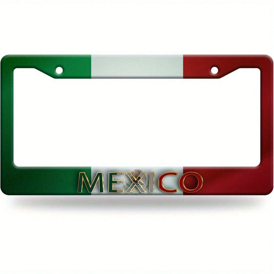 1PC Mexican Flag License Plate Frame Personalized Mexican Fun Stainless Steel License Plate Holder With Screws Car Decoration Suitable For Men And Women