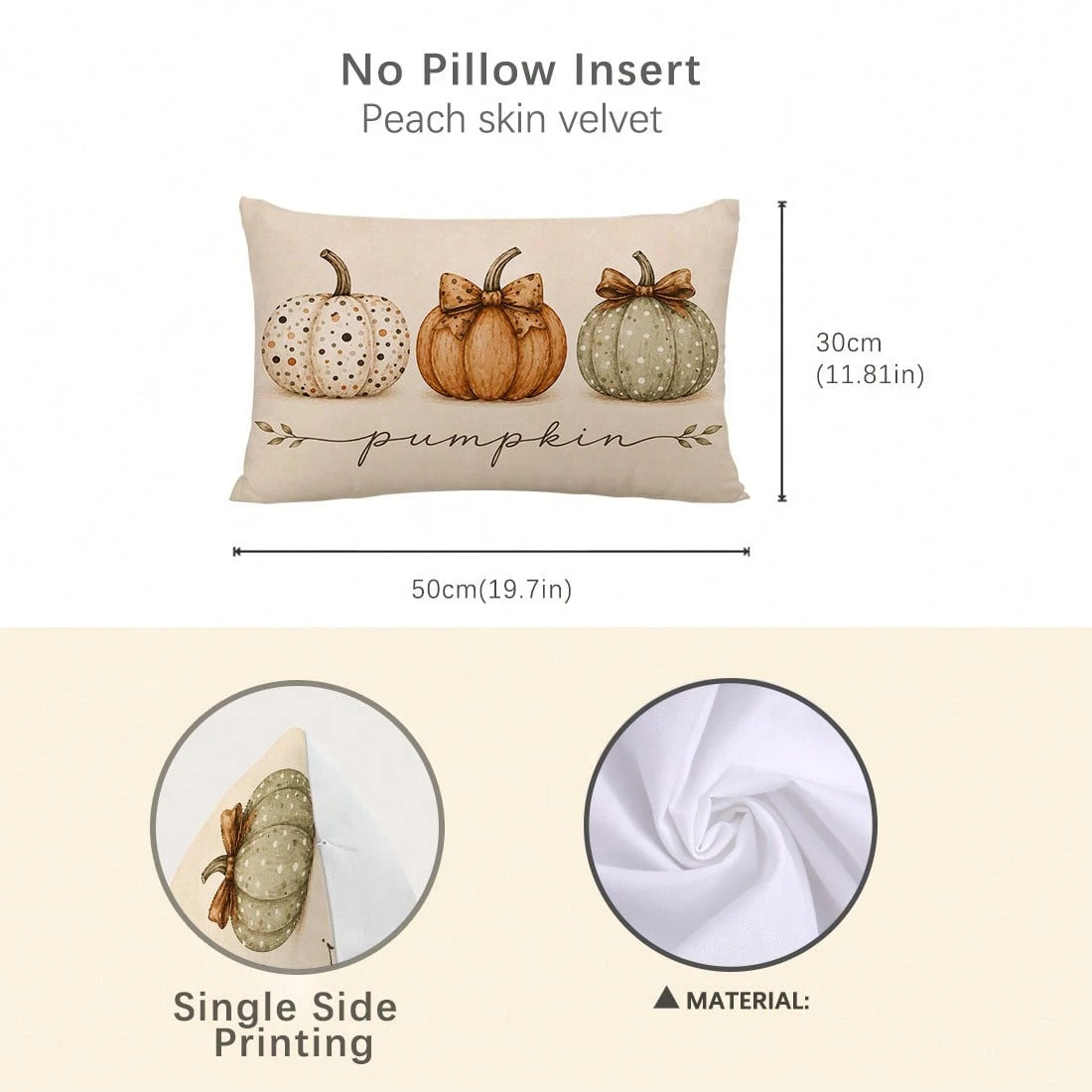 1pc Minimalist Autumn 3 Pumpkins Cushion Cover, Single-Sided Printed Peach Skin Velvet Material, 30*50/40*60CM Pillowcase Suitable For Modern Minimalist Sofa Living Room Decor, Party Decoration, Gift