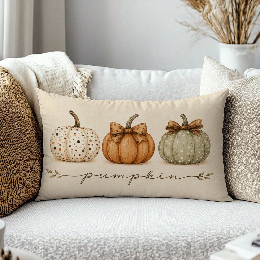 1pc Minimalist Autumn 3 Pumpkins Cushion Cover, Single-Sided Printed Peach Skin Velvet Material, 30*50/40*60CM Pillowcase Suitable For Modern Minimalist Sofa Living Room Decor, Party Decoration, Gift