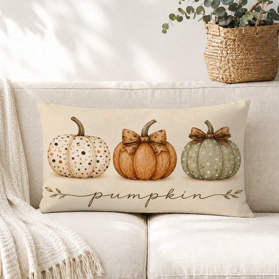 1pc Minimalist Autumn 3 Pumpkins Cushion Cover, Single-Sided Printed Peach Skin Velvet Material, 30*50/40*60CM Pillowcase Suitable For Modern Minimalist Sofa Living Room Decor, Party Decoration, Gift
