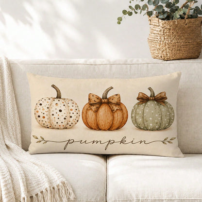 1pc Minimalist Autumn 3 Pumpkins Cushion Cover, Single-Sided Printed Peach Skin Velvet Material, 30*50/40*60CM Pillowcase Suitable For Modern Minimalist Sofa Living Room Decor, Party Decoration, Gift