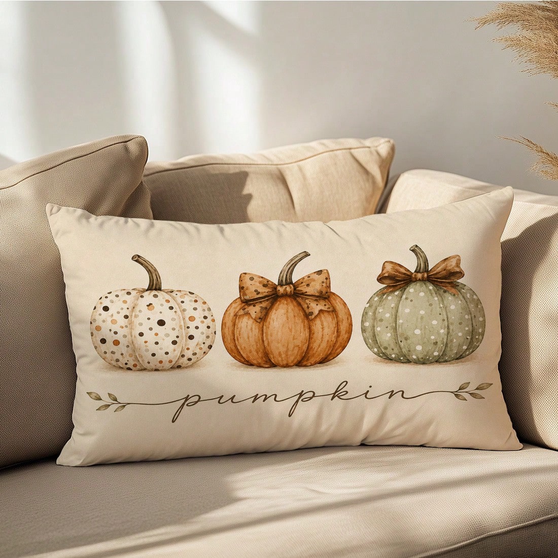1pc Minimalist Autumn 3 Pumpkins Cushion Cover, Single-Sided Printed Peach Skin Velvet Material, 30*50/40*60CM Pillowcase Suitable For Modern Minimalist Sofa Living Room Decor, Party Decoration, Gift
