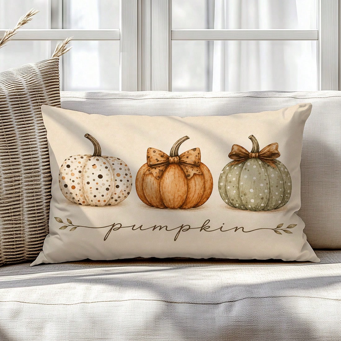 1pc Minimalist Autumn 3 Pumpkins Cushion Cover, Single-Sided Printed Peach Skin Velvet Material, 30*50/40*60CM Pillowcase Suitable For Modern Minimalist Sofa Living Room Decor, Party Decoration, Gift