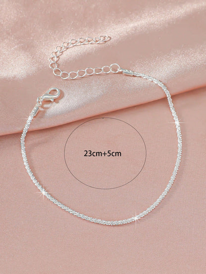 1pc Minimalist Charm Bead Chain Silver Anklet, Women's Travel & Holiday Accessory, Suitable For Couples