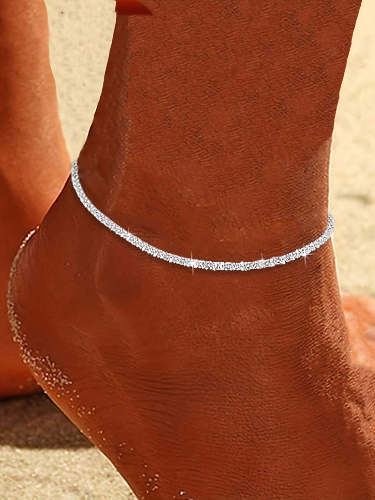 1pc Minimalist Charm Bead Chain Silver Anklet, Women's Travel & Holiday Accessory, Suitable For Couples