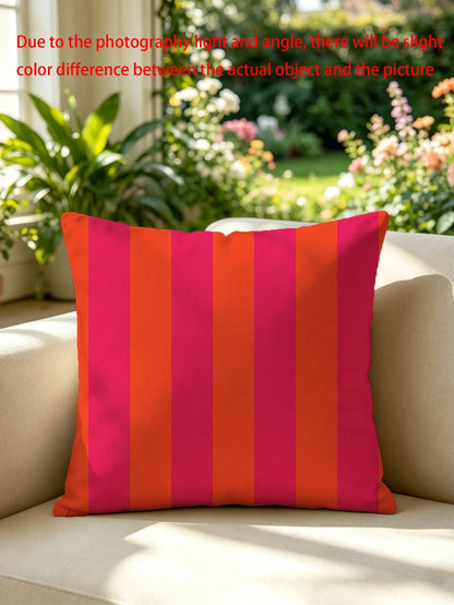 1pc Neon Pink & Orange Vertical Striped Teepee Design Throw Pillow Cover, Suitable For Living Room, Bedroom, Sofa, Home, Room Decor- Party, Family Gathering, Holiday Decor- Cushion Cover (No Pillow