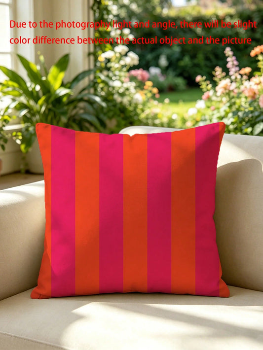 1pc Neon Pink & Orange Vertical Striped Teepee Design Throw Pillow Cover, Suitable For Living Room, Bedroom, Sofa, Home, Room Decor- Party, Family Gathering, Holiday Decor- Cushion Cover (No Pillow
