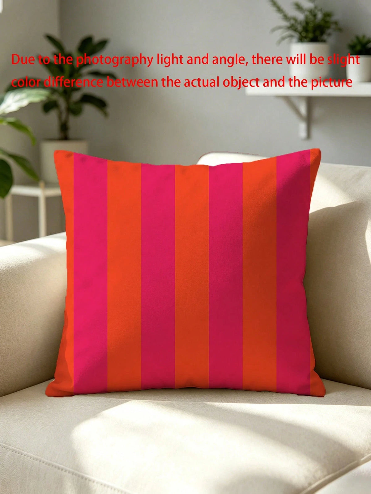 1pc Neon Pink & Orange Vertical Striped Teepee Design Throw Pillow Cover, Suitable For Living Room, Bedroom, Sofa, Home, Room Decor- Party, Family Gathering, Holiday Decor- Cushion Cover (No Pillow
