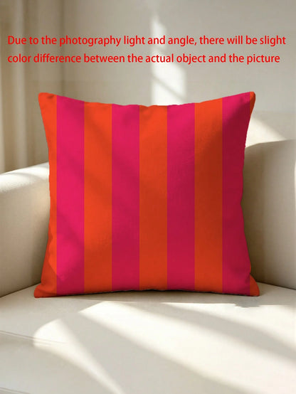 1pc Neon Pink & Orange Vertical Striped Teepee Design Throw Pillow Cover, Suitable For Living Room, Bedroom, Sofa, Home, Room Decor- Party, Family Gathering, Holiday Decor- Cushion Cover (No Pillow