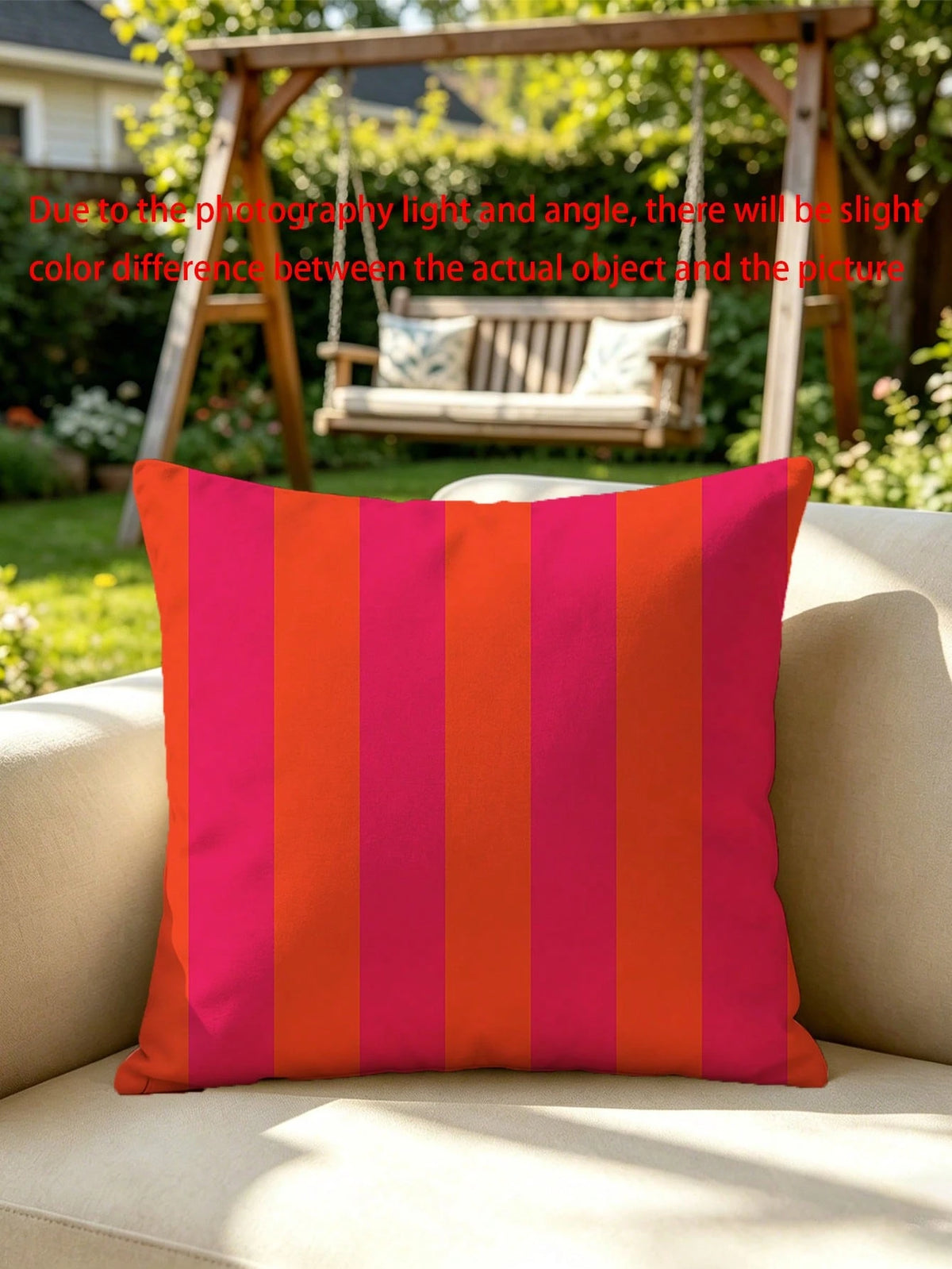 1pc Neon Pink & Orange Vertical Striped Teepee Design Throw Pillow Cover, Suitable For Living Room, Bedroom, Sofa, Home, Room Decor- Party, Family Gathering, Holiday Decor- Cushion Cover (No Pillow