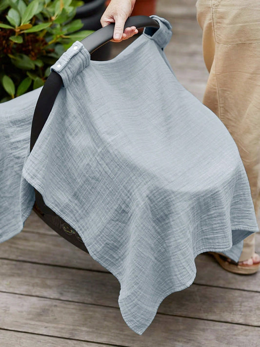 1pc New Crepe Fabric Baby Carrier Cover, Gauze Baby Stroller Sunshade, Car Seat Carrier Cover, Blanket Gauze Sun Protection Cover, Gray Outdoor Dust Cover, Summer Thin Soft Sunshade Privacy Cover, Ess