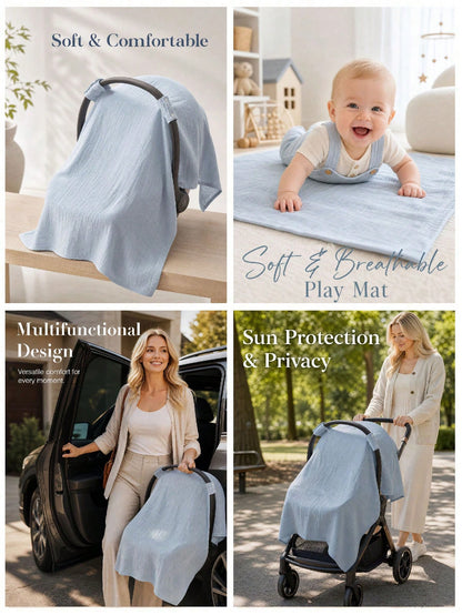 1pc New Crepe Fabric Baby Carrier Cover, Gauze Baby Stroller Sunshade, Car Seat Carrier Cover, Blanket Gauze Sun Protection Cover, Gray Outdoor Dust Cover, Summer Thin Soft Sunshade Privacy Cover, Ess