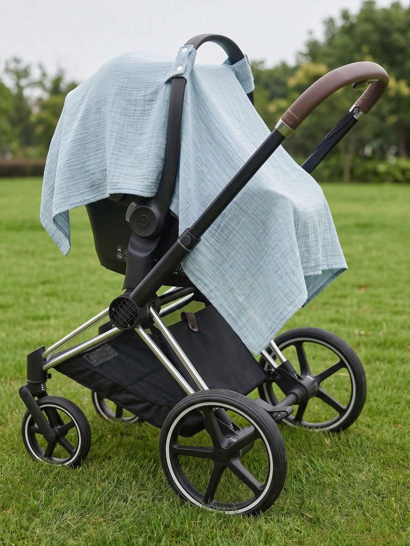 1pc New Crepe Fabric Baby Carrier Cover, Gauze Baby Stroller Sunshade, Car Seat Carrier Cover, Blanket Gauze Sun Protection Cover, Gray Outdoor Dust Cover, Summer Thin Soft Sunshade Privacy Cover, Ess