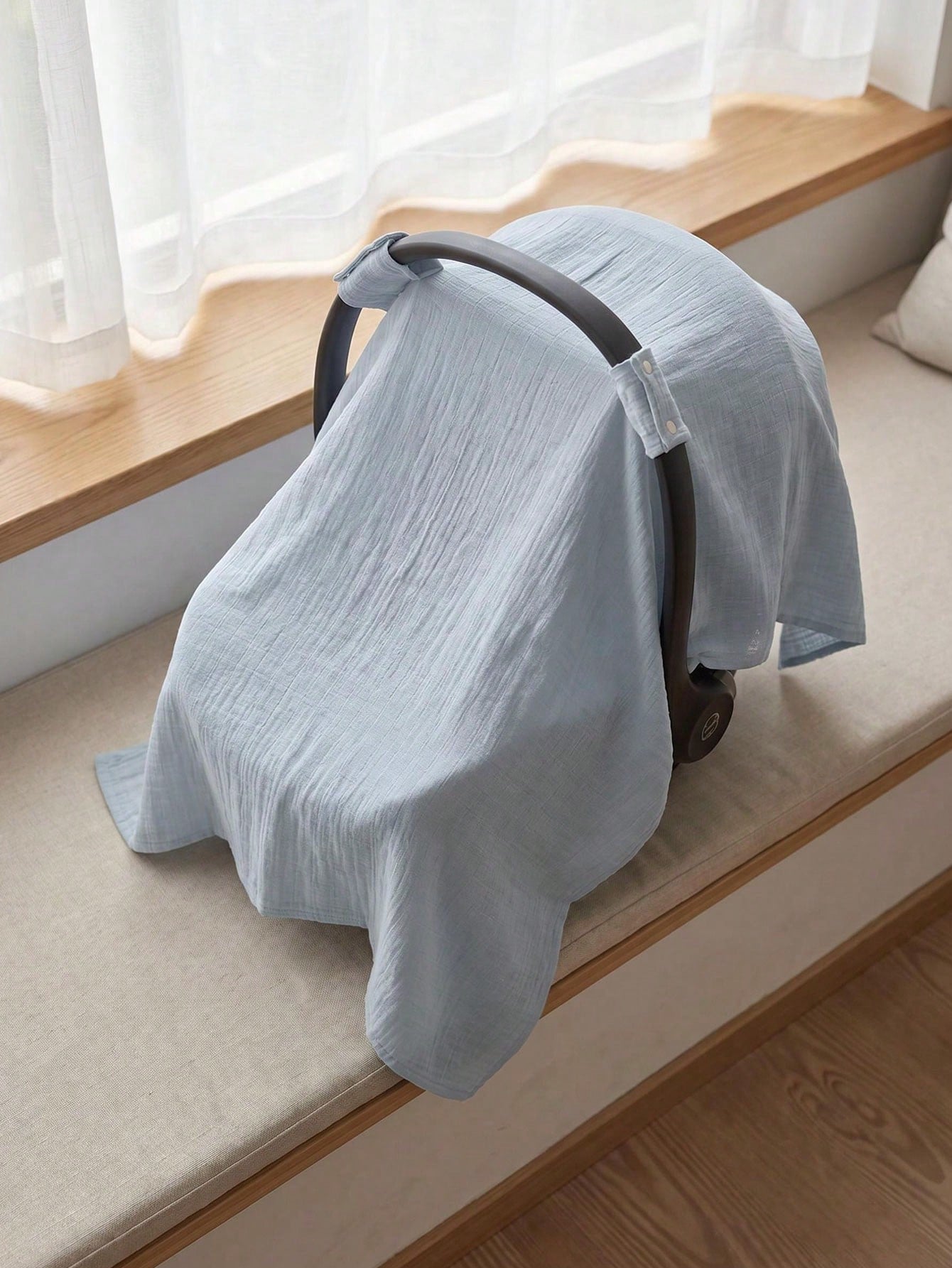 1pc New Crepe Fabric Baby Carrier Cover, Gauze Baby Stroller Sunshade, Car Seat Carrier Cover, Blanket Gauze Sun Protection Cover, Gray Outdoor Dust Cover, Summer Thin Soft Sunshade Privacy Cover, Ess