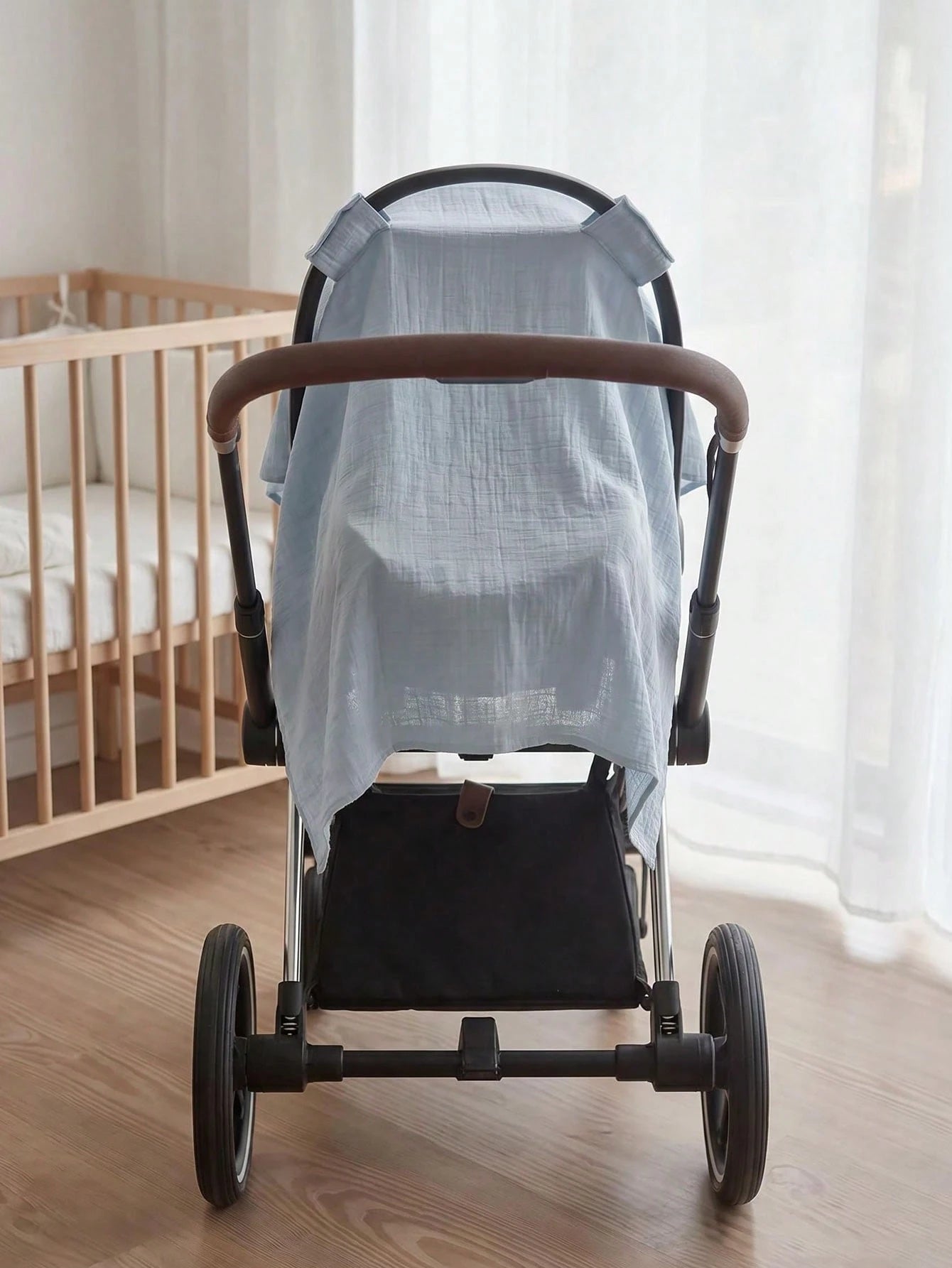 1pc New Crepe Fabric Baby Carrier Cover, Gauze Baby Stroller Sunshade, Car Seat Carrier Cover, Blanket Gauze Sun Protection Cover, Gray Outdoor Dust Cover, Summer Thin Soft Sunshade Privacy Cover, Ess