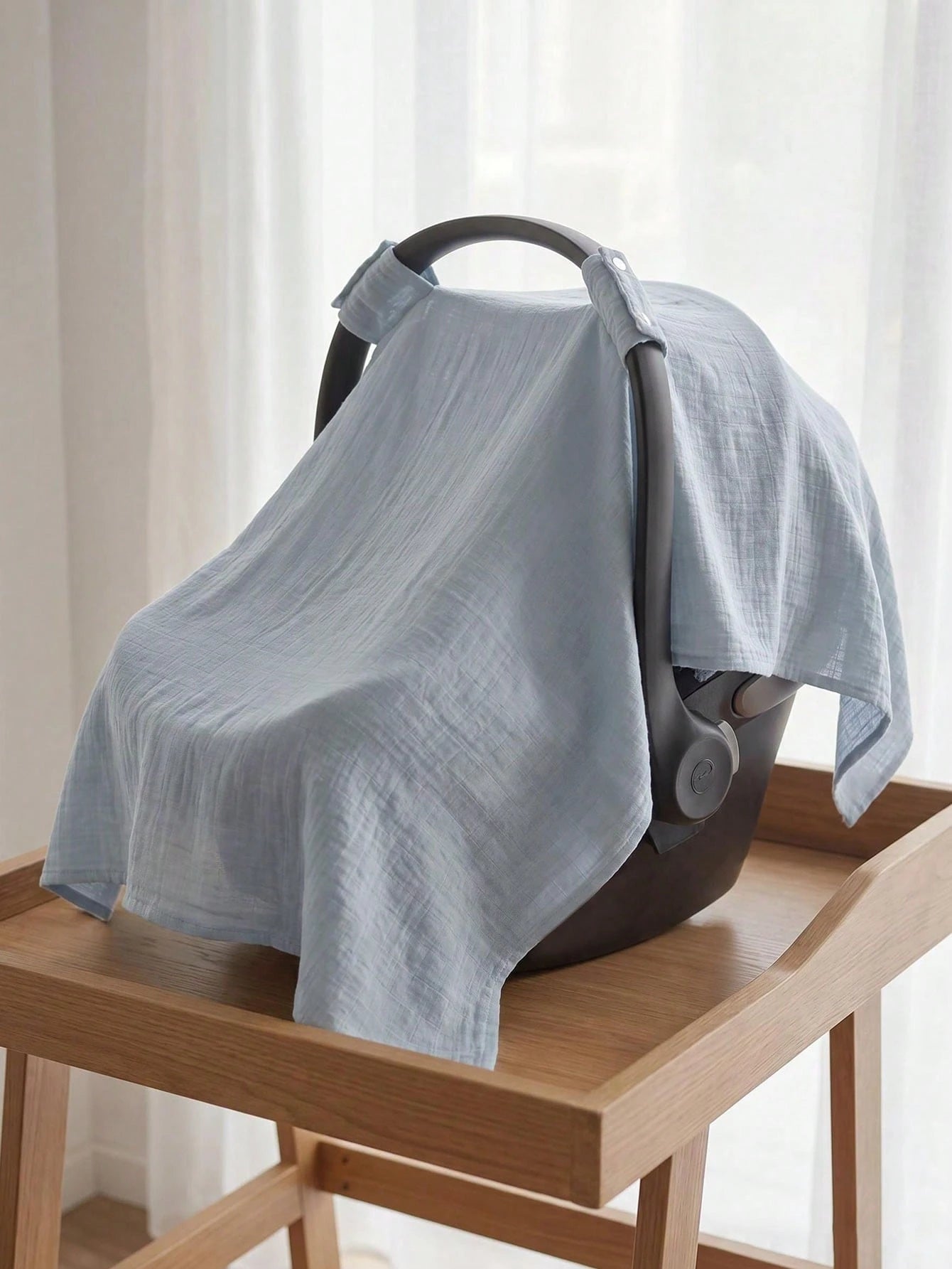 1pc New Crepe Fabric Baby Carrier Cover, Gauze Baby Stroller Sunshade, Car Seat Carrier Cover, Blanket Gauze Sun Protection Cover, Gray Outdoor Dust Cover, Summer Thin Soft Sunshade Privacy Cover, Ess