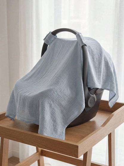 1pc New Crepe Fabric Baby Carrier Cover, Gauze Baby Stroller Sunshade, Car Seat Carrier Cover, Blanket Gauze Sun Protection Cover, Gray Outdoor Dust Cover, Summer Thin Soft Sunshade Privacy Cover, Ess