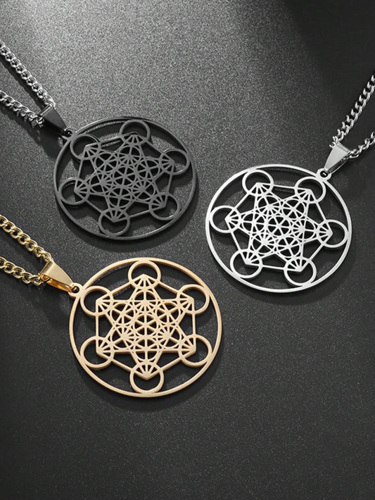1PC New Fashion Retro Stainless Steel Seven Angels Magic Circle Hexagonal Pendant Sacred Metatron Necklace Amulet Jewelry For Men And Women