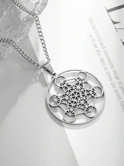 1PC New Fashion Retro Stainless Steel Seven Angels Magic Circle Hexagonal Pendant Sacred Metatron Necklace Amulet Jewelry For Men And Women