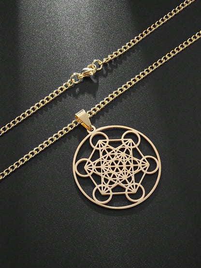 1PC New Fashion Retro Stainless Steel Seven Angels Magic Circle Hexagonal Pendant Sacred Metatron Necklace Amulet Jewelry For Men And Women
