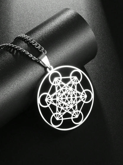 1PC New Fashion Retro Stainless Steel Seven Angels Magic Circle Hexagonal Pendant Sacred Metatron Necklace Amulet Jewelry For Men And Women
