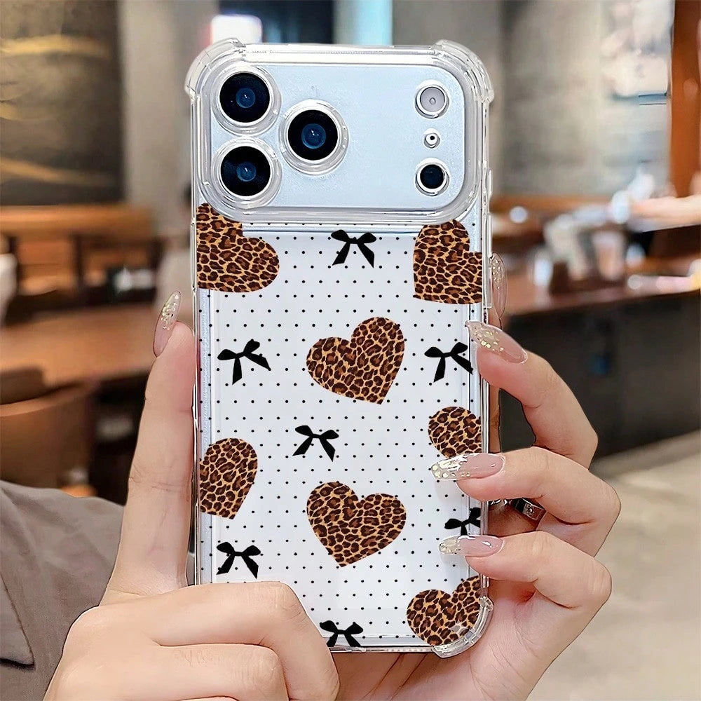 1pc New Minimalist Cute Leopard Print Four-Corner Anti-Drop Transparent TPU Protective Case, Compatible With Apple Series, Series, Apple 17 Pro Max, 16 Plus, 16 Pro Max, 16 Pro/11, 15 Pro Max, 14 Pro