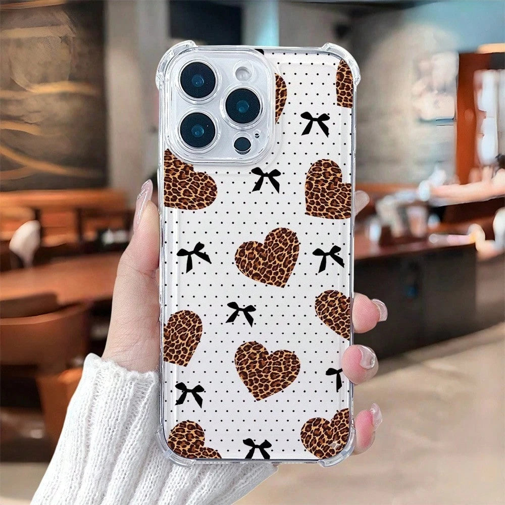 1pc New Minimalist Cute Leopard Print Four-Corner Anti-Drop Transparent TPU Protective Case, Compatible With Apple Series, Series, Apple 17 Pro Max, 16 Plus, 16 Pro Max, 16 Pro/11, 15 Pro Max, 14 Pro