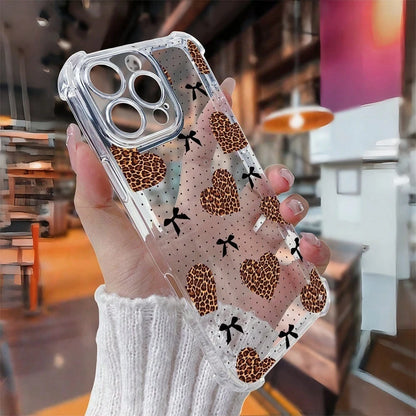 1pc New Minimalist Cute Leopard Print Four-Corner Anti-Drop Transparent TPU Protective Case, Compatible With Apple Series, Series, Apple 17 Pro Max, 16 Plus, 16 Pro Max, 16 Pro/11, 15 Pro Max, 14 Pro
