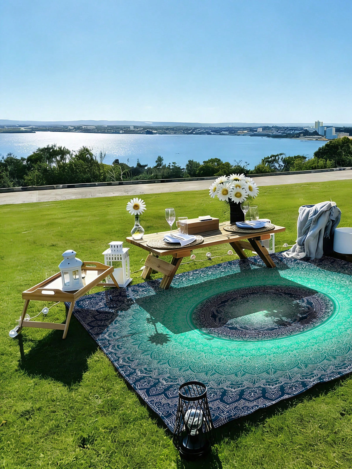 1pc New Outdoor Waterproof Anti-Sand Digital Printed Picnic Mat/Beach Towel, Fashionable And Fresh Pattern, Suitable For Outdoor Camping And Picnics (100g Fabric Weight)