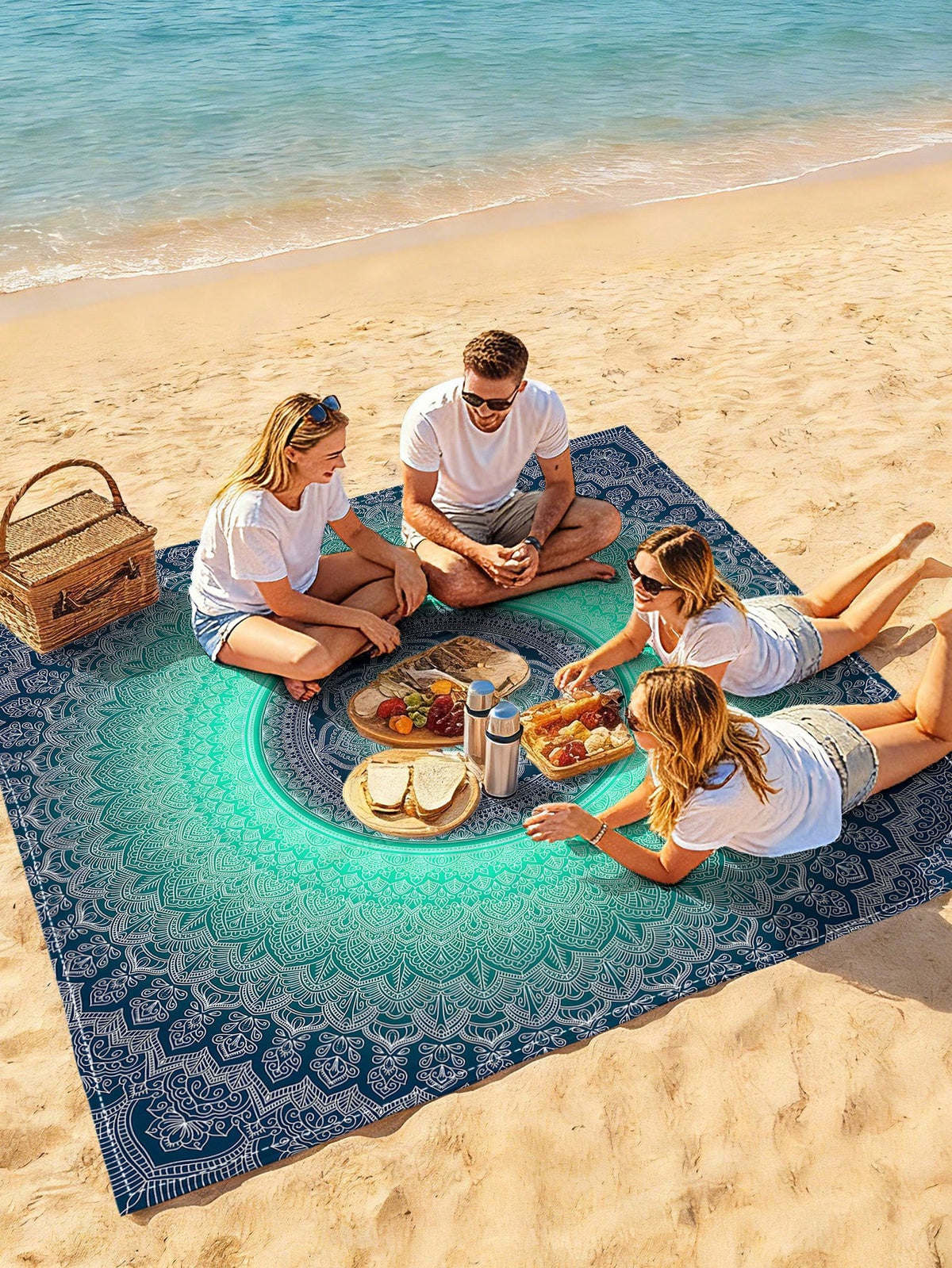 1pc New Outdoor Waterproof Anti-Sand Digital Printed Picnic Mat/Beach Towel, Fashionable And Fresh Pattern, Suitable For Outdoor Camping And Picnics (100g Fabric Weight)