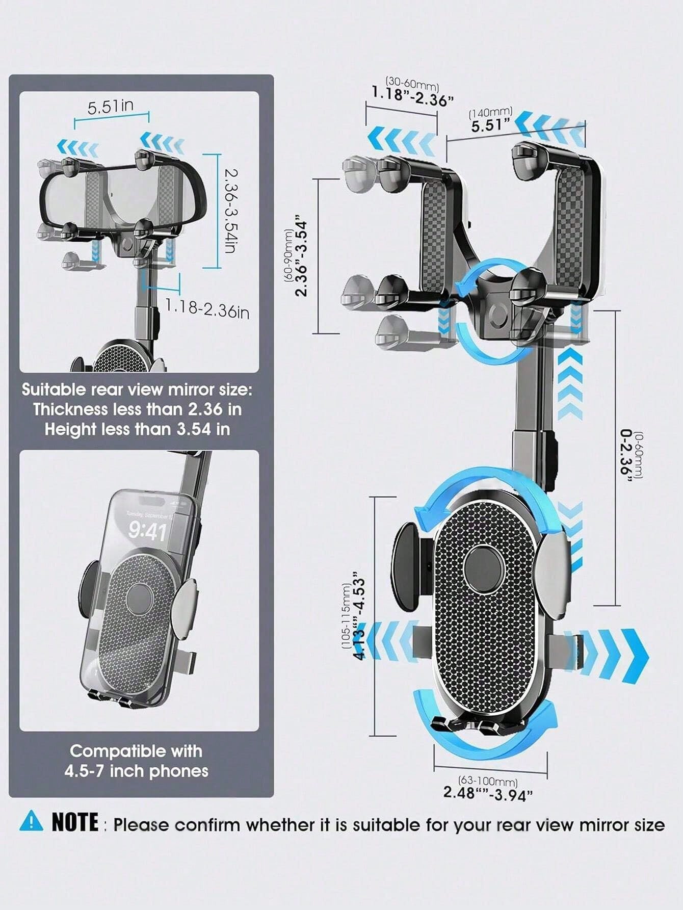 1pc New Rearview Mirror Gravity Fixed Navigation Phone Holder Car Mount