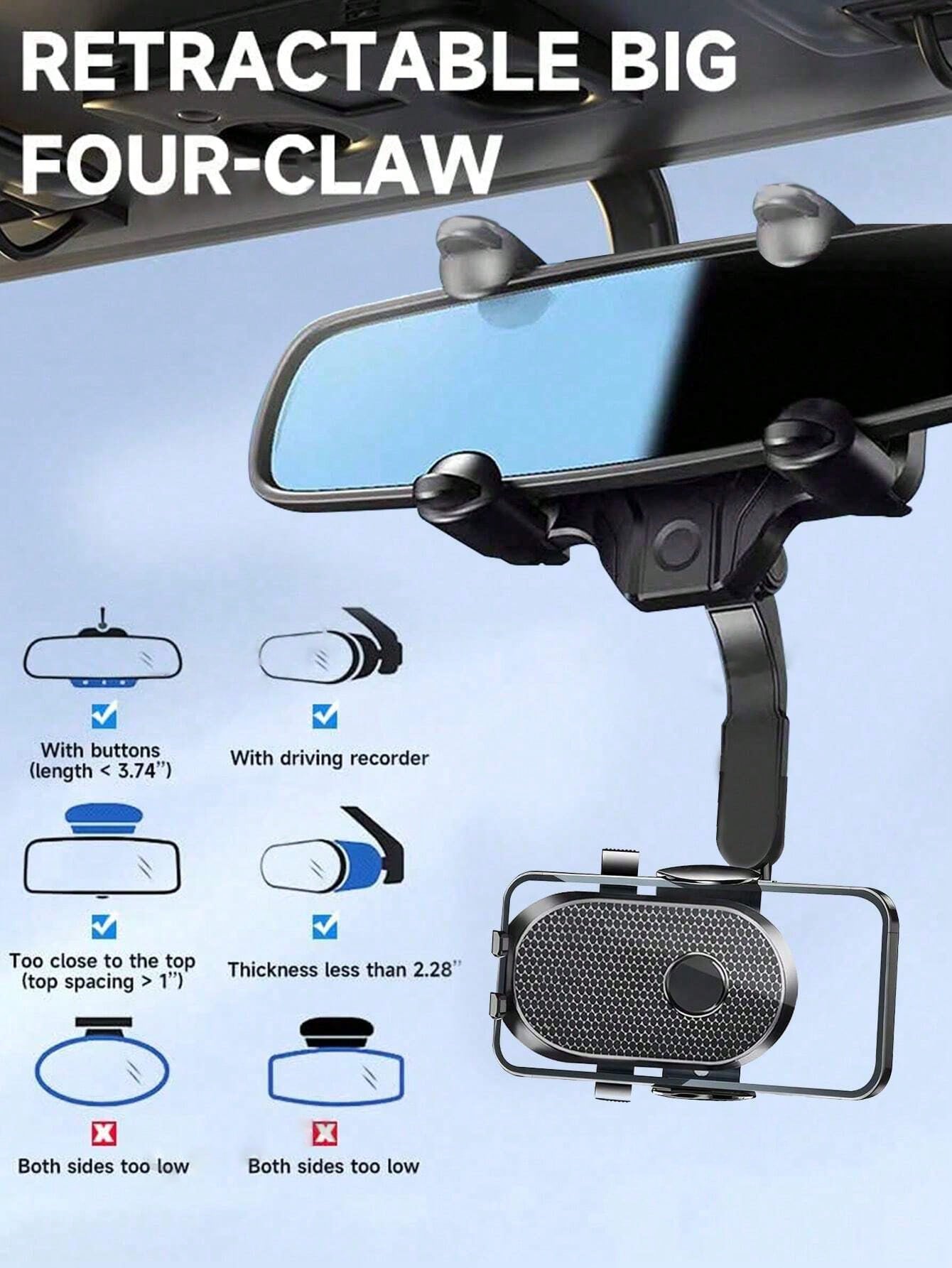 1pc New Rearview Mirror Gravity Fixed Navigation Phone Holder Car Mount