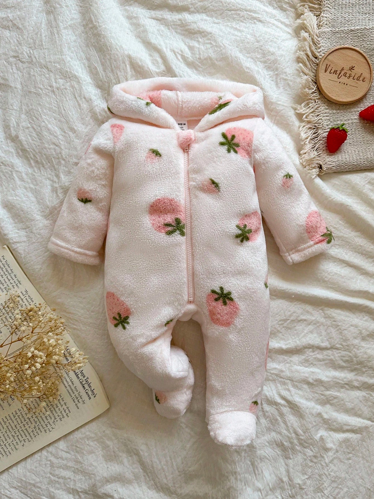 1pc Newborn Long Sleeve Footed Jumpsuit, Double-Sided Fleece Plaid Zipper Hooded Loungewear, Best Gift For Newborns, Suitable For Autumn/Winter, Versatile And Fashionable, Best Choice
