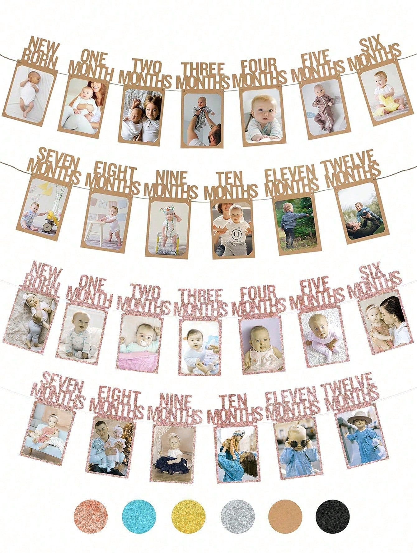 1pc Newborn To 12 Months Baby 1st Birthday Photo Banner, Baby Girl 1st Birthday Decoration, Monthly Milestone Floral Wreath| 1st Birthday Photo Banner Pre-Framed