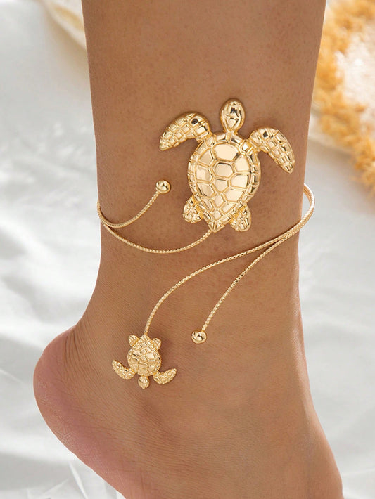 1pc Novelty Vintage Romantic Ocean Beach Style 3D Sea Turtle Anklet, Women's Summer Vacation Accessory Gift