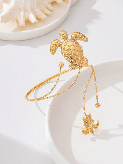 1pc Novelty Vintage Romantic Ocean Beach Style 3D Sea Turtle Anklet, Women's Summer Vacation Accessory Gift