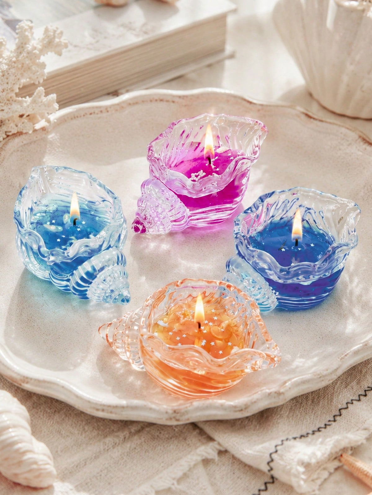 1pc Ocean Style Shell Shaped Aromatherapy Candle, Handmade Jelly Candle, Creative Gift Decor, Island Culture Souvenir, Creative Shell Shaped Aromatherapy Candle, Jelly Candle Shell Souvenir, Aromather