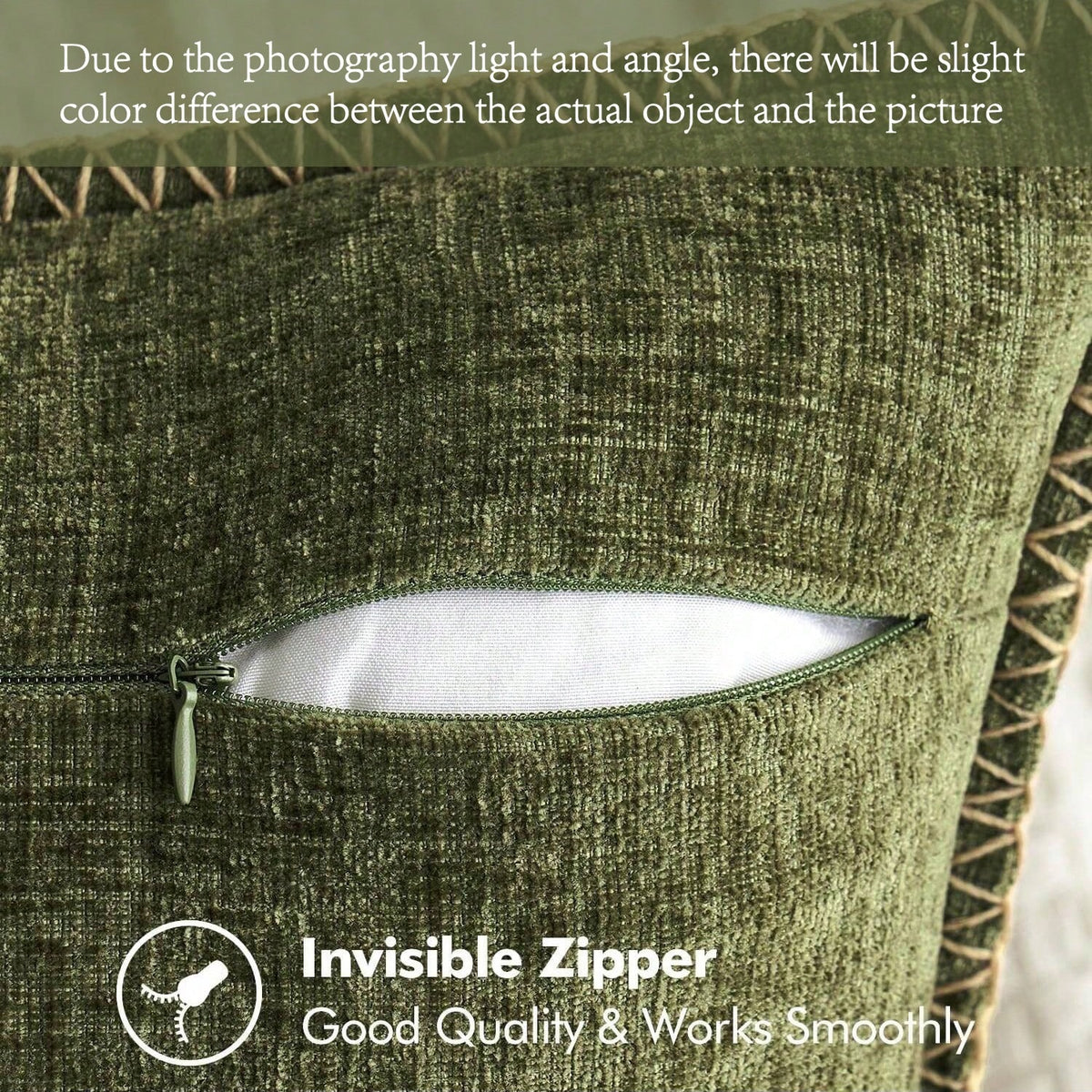 1pc Olive Green (Without Filling) Soft & Comfortable Skin-Friendly Double-Sided Chenille Throw Pillow Cover With Sewn Edges, Spring/Summer Farmhouse Velvet Pillowcase, Decorative Square Pillow Sham, S