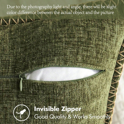 1pc Olive Green (Without Filling) Soft & Comfortable Skin-Friendly Double-Sided Chenille Throw Pillow Cover With Sewn Edges, Spring/Summer Farmhouse Velvet Pillowcase, Decorative Square Pillow Sham, S
