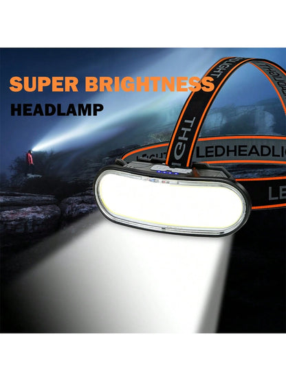 1pc Outdoor High Bright Headlights Camping Portable Rechargeable Multi-Modes Headlamp Long-Range Emergency Handle Light With Power Display For Night Fishing Working Hunting Running, Camping Accessorie