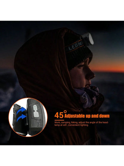 1pc Outdoor High Bright Headlights Camping Portable Rechargeable Multi-Modes Headlamp Long-Range Emergency Handle Light With Power Display For Night Fishing Working Hunting Running, Camping Accessorie