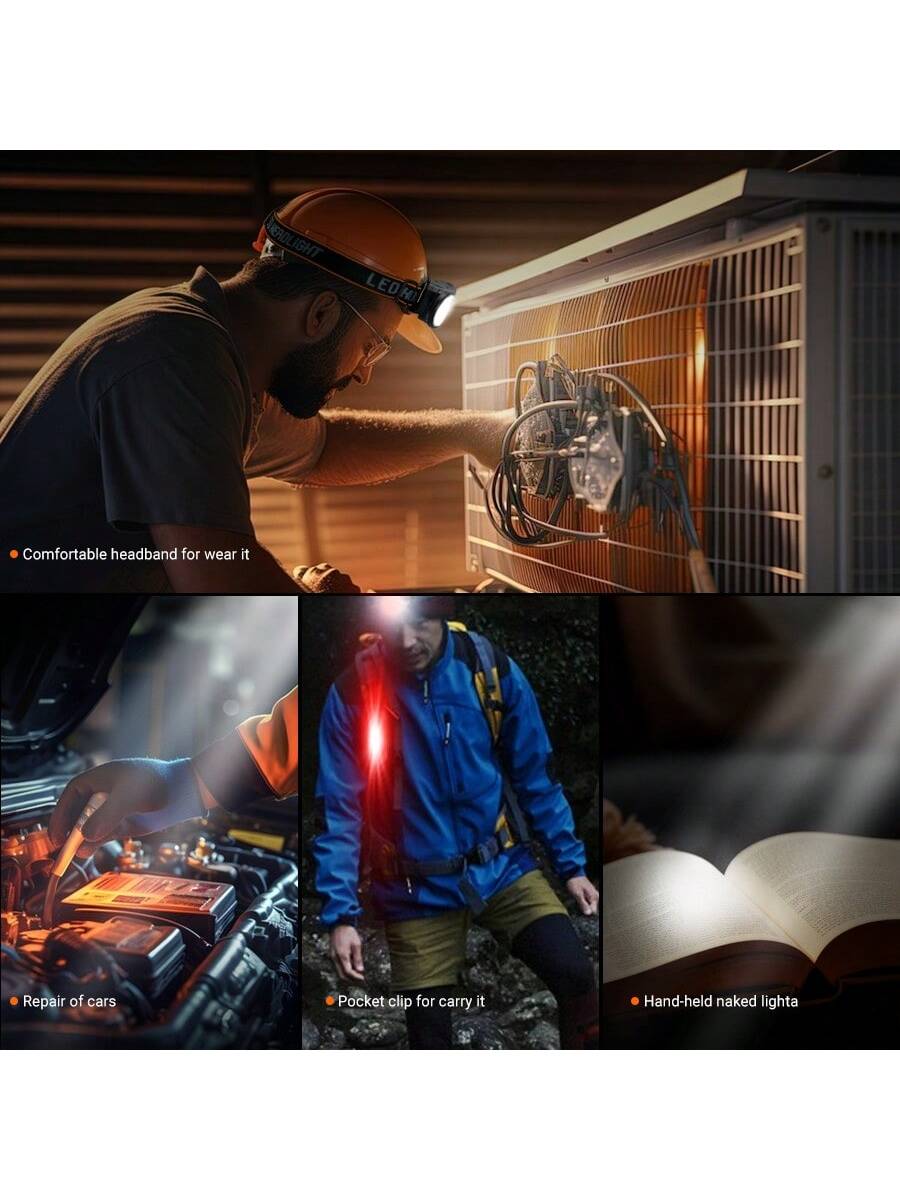 1pc Outdoor High Bright Headlights Camping Portable Rechargeable Multi-Modes Headlamp Long-Range Emergency Handle Light With Power Display For Night Fishing Working Hunting Running, Camping Accessorie